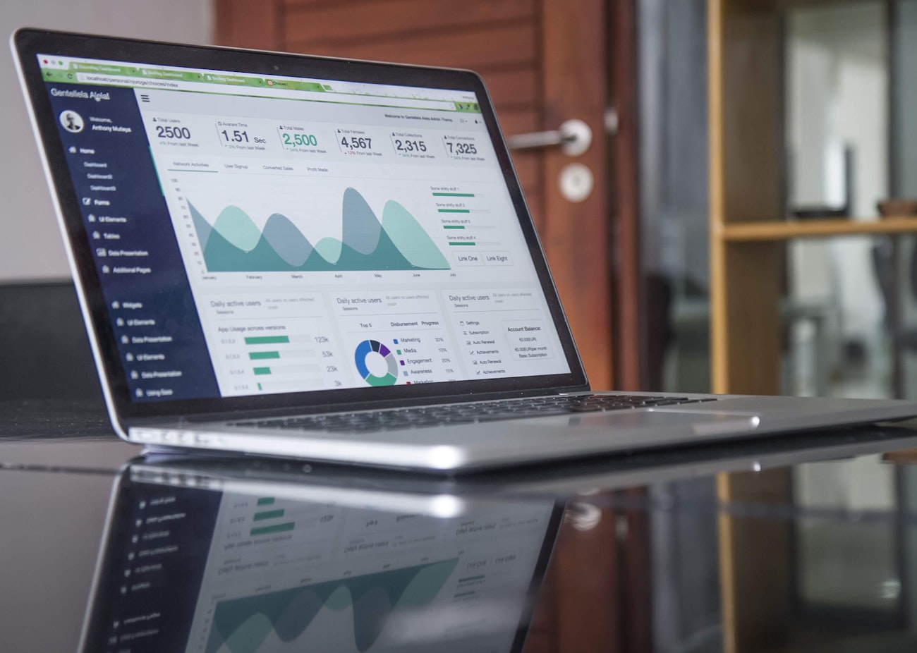 Grafici e analytics su laptop